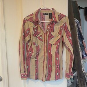 Wrangler Women's Geometric Button Down Shirt - Pink and Tan